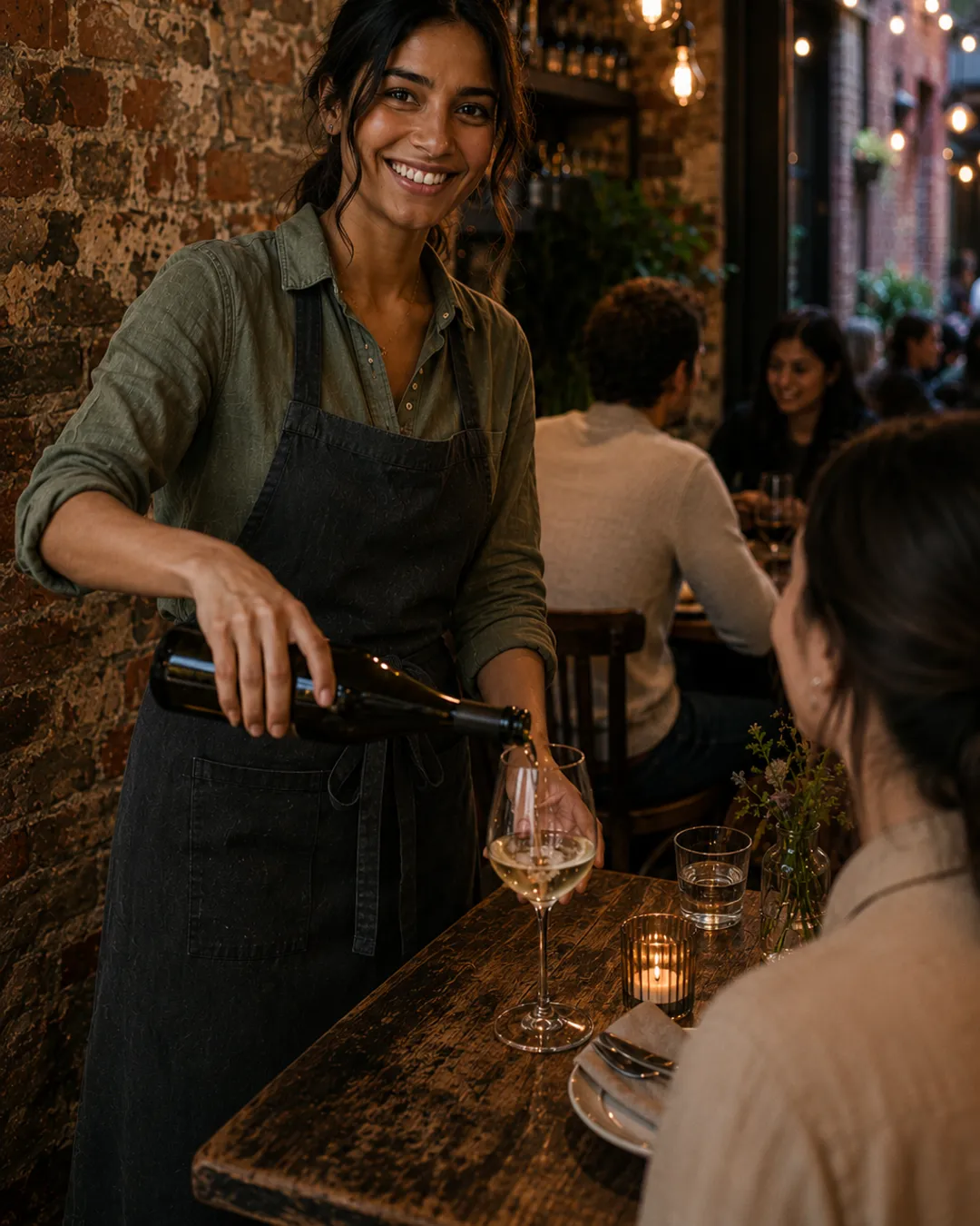 A bartender serving customers in a Victorian venue.