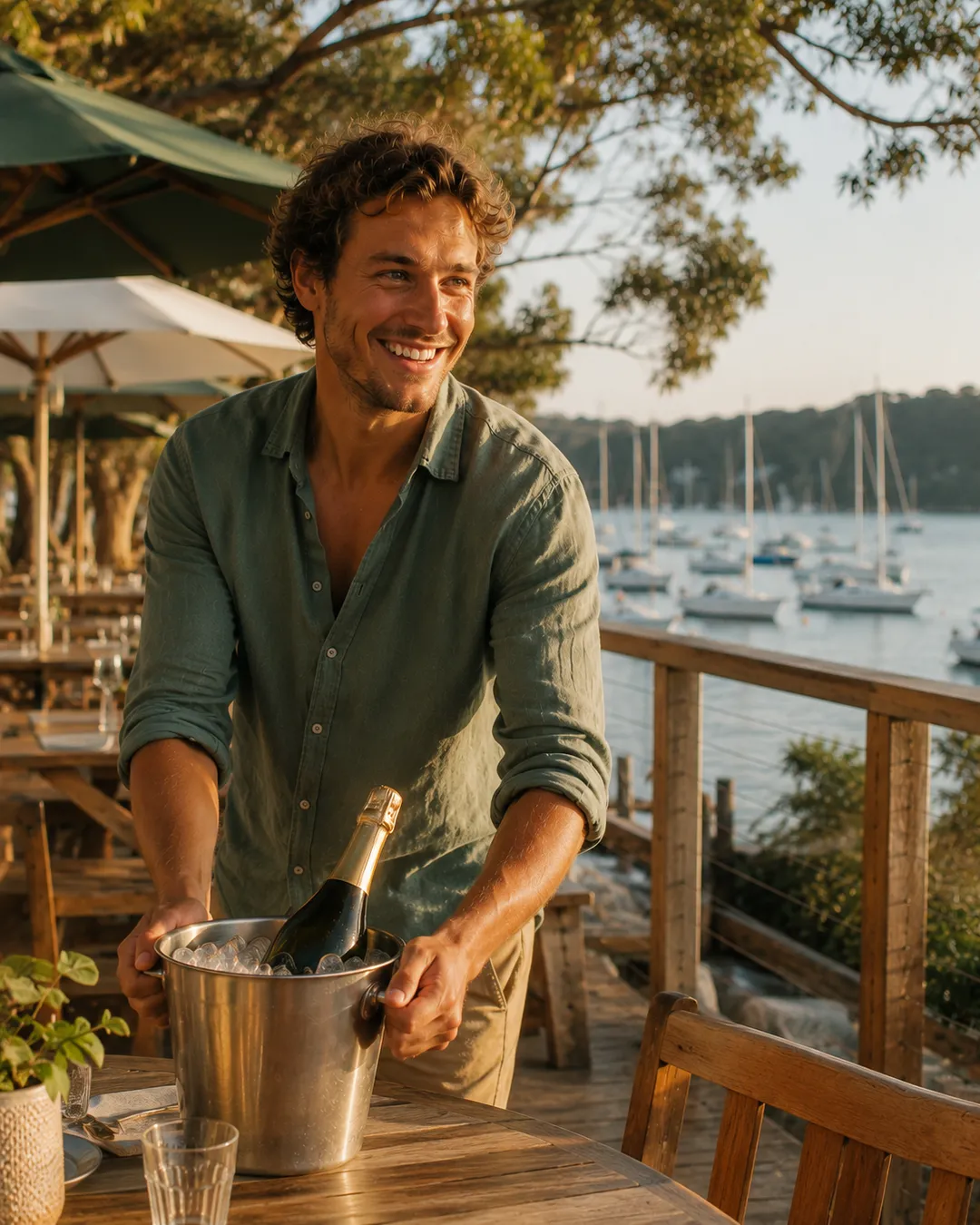 A bartender serving customers in a New South Wales venue.